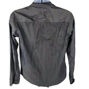 BKE Button Up Shirt Mens Size Medium Slim Fit Gray Long Sleeve Graphic Cotton